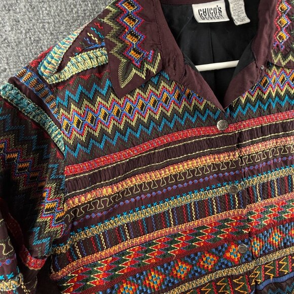 VTG Chicos Design Women Jacket Size 2 Boho Art Bohemian Colorful 90s Lightweight - Picture 3 of 14